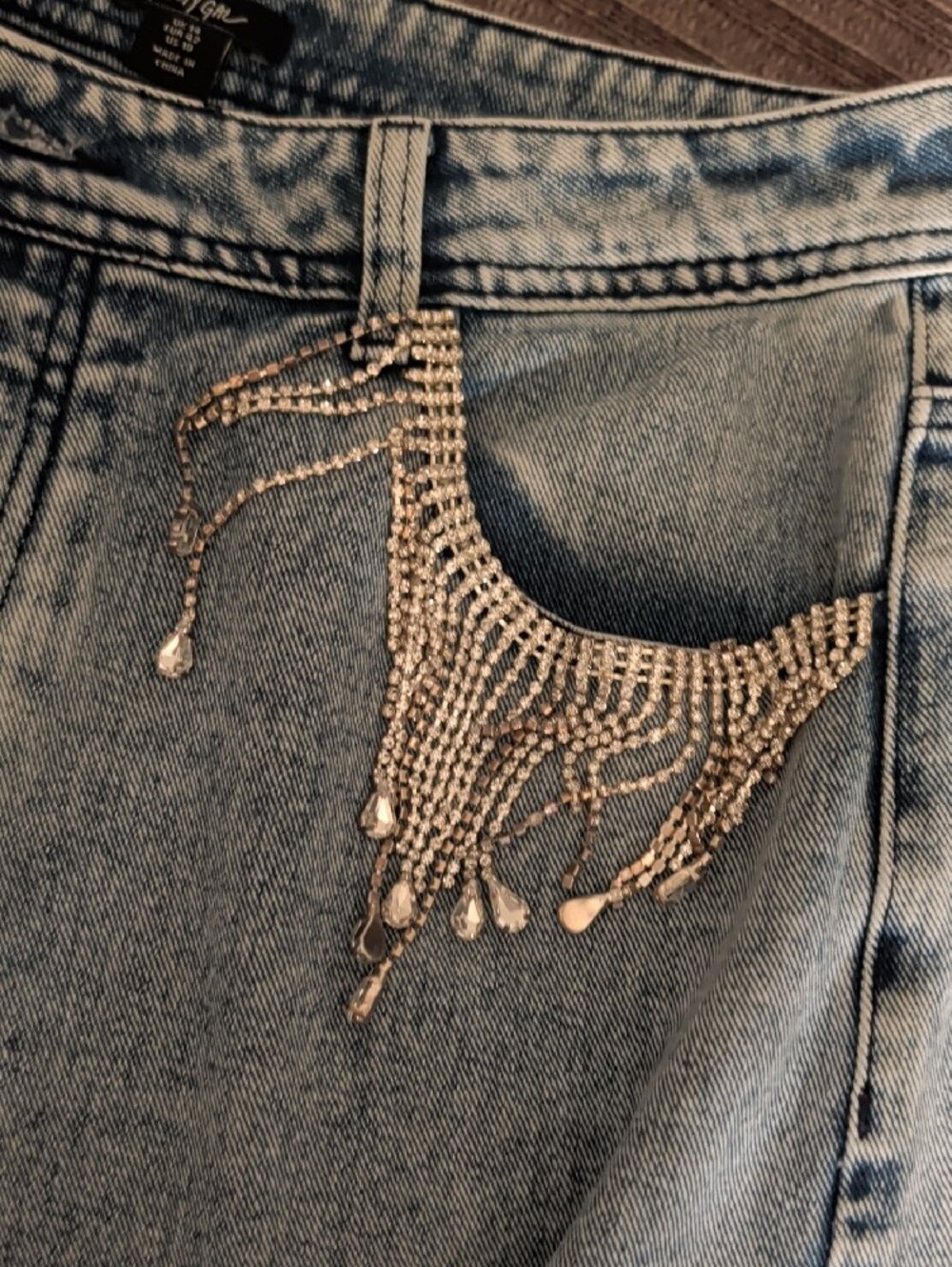 Nasty Gal Light Blue Rhinestone Fringe Flare Jeans - Picture 4 of 5